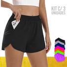 Kit 3 SHORTS TACTEL FEMININO Bolsos Academia Corrida Praia Yoga Bermuda 662