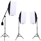 Kit 3 softbox de 1 lâmpada com 3 tripés de 1,9m e 1 Girafa