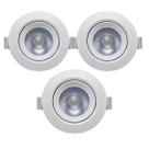 Kit 3 Spot 7w Led de Embutir Redondo Direcionável Lampada Branco Frio 6500k