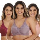Kit 3 Sutiã Reforçado Sem Bojo Renda Alça Regulagem Sustentação Feminino Lycra Soutiens Lingerie