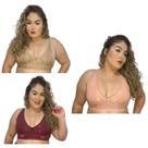 Kit 3 Sutiãs de Algodão PLUS SIZE com Renda Sem Bojo Feminino Soutien Rendado Alta Sustentação Reforçado Seios Grandes