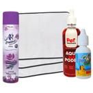 Kit 3 Tapetes Higiênicos Pet + Odorizador Flor Camp Tipo Bom Ar + Xixi Sim 20ml + Aqui Não Pode