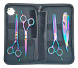 Kit 3 Tesouras Profissionais 1 Navalha 2 Pente Estojo Obopekal