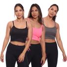Kit 3 Top Cropped Alcinha Canelado Mulher Lisa Blusa Blusinha Básica Treino Academia