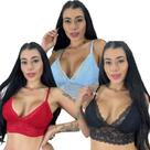 Kit 3 Top Cropped De Renda Feminino Sem Bojo Alças Ajustáveis Rendado Sutiã Blogueira Lingerie