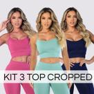 Kit 3 Top Cropped Feminino Academia Fitness Treino c/ Bojo Removível Ótima Sustentação Confortável C