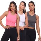 Kit 3 Top Cropped Regata Canelado Feminino Blusa Básica