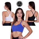 Kit 3 Top Fitness de Academia sem Bojo Liso - c8 KIT 3 TOP ANA PRETO BRANCO AZUL BIC