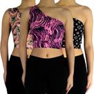 Kit 3 Tops Femininos Cropped Regata Um Ombro Mula Manca Estampas Sortidas Suplex PP ao Plus Size