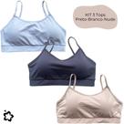 Kit 3 Tops Femininos Fitness Poliamida Bojo Removível Alças Finas Top Academia Leve