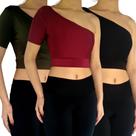 Kit 3 Tops Femininos Manga Curta Um Ombro Só Mula Manca Lisos Cores Sortida Suplex Pp ao Plus Size