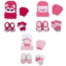 Kit 3 Touquinhas Meias Luvas e Pantufas Bebê Recém-Nascido Menina Enxoval Maternidade