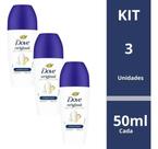 Kit 3 Unidades Desodorante Roll On Dove Original 50ml