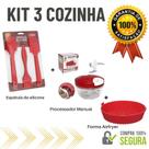 Kit 3 Utensílios para Cozinha em Silicone Reutilizável Resistente ao Calor Livre de BPA e Processador Triturador