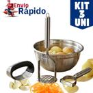 Kit 3 Utensílios para Cozinha Inox Triturador de Alho, Cortador de Legumes e Amassador de Batata