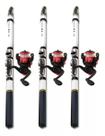 Kit 3 Vara De Pesca Telescópica 2,40 Metros Carbono Arenae Molinete 2 Rolamentos Manivela Lado Direito Esquerdo Ws-200