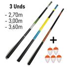 Kit 3 Vara Pesca Telescópica 2,40m 3,00m e 3,60m Fibra de Vidro