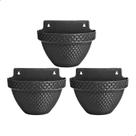 Kit 3 Vaso de Parede Meia Lua Preto 3L com Prato Antidengue 24x18x16cm em Plástico Resistente
