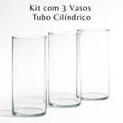 Kit 3 Vasos De Vidro Trasparente Cilíndrico 14x50 para arranjos flores e plantas naturais