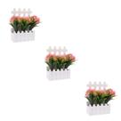 KIT 3 Vasos Decorativos de Plastico 15cm com Flor - BRANCO