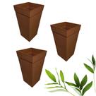 Kit 3 Vasos Grande Quadrado Rattan Para Flores e Plantas 17,5 Litros - Marron