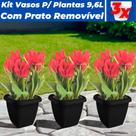 Kit 3 Vasos Para Plantas 9,6L C/ Prato Decoração Casa Jardim