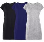 Kit 3 Vestido Camisetão Blusao Feminino Camisa Mulheres Top - Preto - Cinza - Marinho Kit 3 Vestido Camisetão Blusao Feminino Camisa Mulheres Top - Preto - Cinza - Marinho