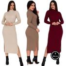 KIT 3 Vestido Manga Longa Gola Alta Inverno Midi - c3 KIT 3 PATRÍCIA BEGE, MARROM E VINHO