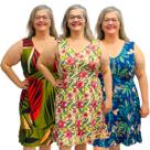 Kit 3 Vestidos Estampados Plus Size Regata Midi Gola V Frente Forrada Moda Verão Kit 3 Vestidos Estampados Plus Size Regata Midi Gola V Frente Forrada Moda Verão