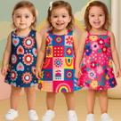 Kit 3 vestidos Infantil Malha Menina Regata Estampado Kyly