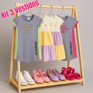 Kit 3 Vestidos Infantil Menina Sortidos 4 6 8 anos Algodão
