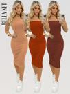 KIT 3 Vestidos Midi Colado Tubinho sem alça Anarruga Sem Bojo Lindas Cores - Laranja Queimado - M KIT 3 Vestidos Midi Colado Tubinho sem alça Anarruga Sem Bojo Lindas Cores - Laranja Queimado - M