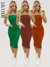 KIT 3 Vestidos Midi Colado Tubinho sem alça Anarruga Sem Bojo Lindas Cores - Marrom - M KIT 3 Vestidos Midi Colado Tubinho sem alça Anarruga Sem Bojo Lindas Cores - Marrom - M