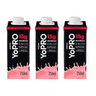 Kit 3 Yopro Bebida Láctea com Morango 15g de proteínas 250ml cada
