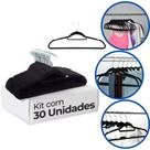Kit 30 Cabides Slim Veludo Preto Antideslizante Premium 45cm