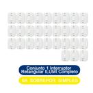 Kit 30 Conjunto 1 Interruptor Retangular Simples 6A Sobrepor ILUMI Completo