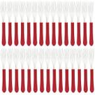 Kit 30 Garfos De Mesa Jantar Leme Tramontina Aço Inox Cabo Vermelho