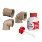 Kit 30 luvas 3/4 30 curvas 3/4 15 curvas 3/4 com rosca 1 cola de PVC