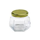 Kit 30 Potes de Vidro Sextavado 170ml Multiuso Tampa Dourada