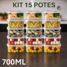 Kit 30 Potes Marmita Retangular 700ml Fit 3UD Transparente BPA Free Microondas Freezer Prática