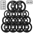 Kit 34Kg em Anilhas de Ferro Fundido Kit com 14 Peças