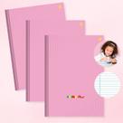 Kit 3un Caderno Brochura Tons Pasteis Rosa ou Lilás Capa Dura Grande com Pauta e Adesivos 96fls Escolar Cor:Rosa
