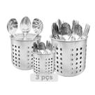 Kit 3un Escorredor talheres redondo inox premium utensílios