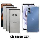 Kit 3UN Película 3D de Vidro + Capa Transparente para Motorola Moto G34