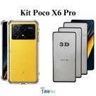 Kit 3UN Película 3D de Vidro + Capa Transparente para Xiaomi Poco X6 PRO