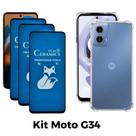 Kit 3UN Película Fosca Privacidade + Capa Transparente para Motorola Moto G34