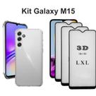 Kit 3UN Película Frontal 3D de Vidro + 1UN Capinha Transparente para Samsung Galaxy M15