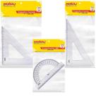 Kit 3un Transferidor Esquadro Escolar Matemática Geometria