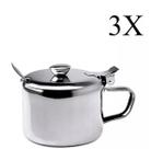 Kit 3x Açucareiro Inox com Tampa e Colher 250ml Dia a Dia Kit 3x Açucareiro Inox com Tampa e Colher 250ml Dia a Dia
