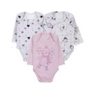 Kit 3x Body Menina Estampado Manga Longa Pinguim e Corações Tamanho:P